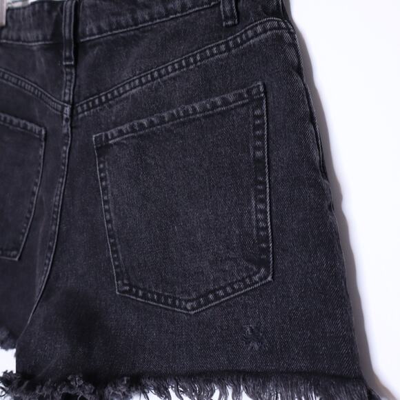 ZARA High Rise Frayed Denim Shorts Black Stone Washed Cutoff Casual Women's 6 - Picture 10 of 12